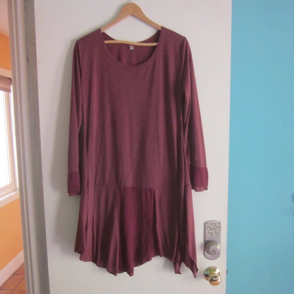 Pretty Angel Womens Size L Pullover Linen Blend Dress Dark Pink Asymmetrical